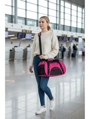 Pet Carrier Bag for Smaller Dogs and Cats, Pink and Black, Like New, Side Window